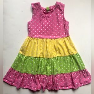 Girls Multicolor Pink Green Yellow Polka Dot Tiered Dress Sz 6 by Nannette